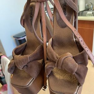 Jeffery Campbell platform open toe shoes. Brown suede.